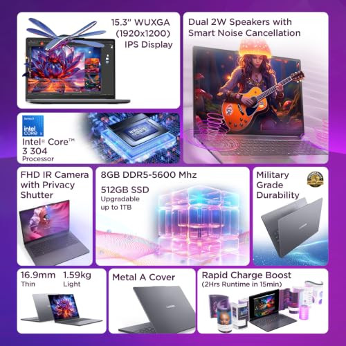Lenovo IdeaPad Slim 3 Smartchoice 2026 Intel Core 3 304 AI PC 8GB RAM512GB SSD153 3835cmWUXGA IPSFHDIR CameraWindows 11MSO 365 BasicOffice 2024Grey16Kg 83RR00TWIN - Image 2