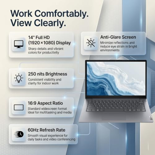Lenovo V14 Intel Core i3-1315U 8GB RAM 512GB SSD FHD 14 3556cm Windows 11 Home Office 2024 Luna Grey 137Kg 83HDA05HIG 250 Nits 1Y Onsite Warranty Laptop - Image 4