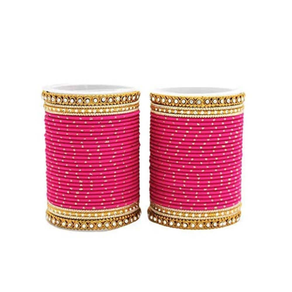 Leshya Brass Base Metal & Stone Bangles Set for Women (Pack of 2 ).