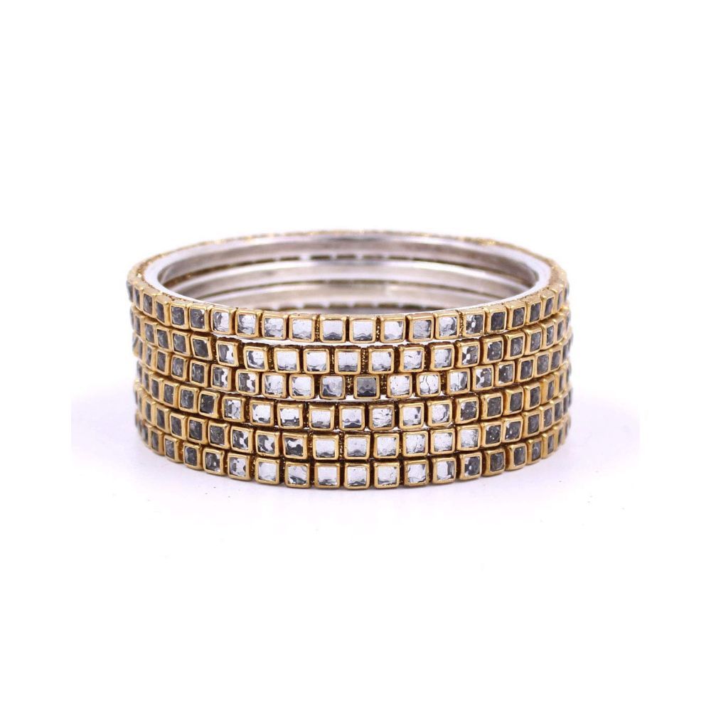 Leshya Brass Based Bangles with Square Kundan Stone
