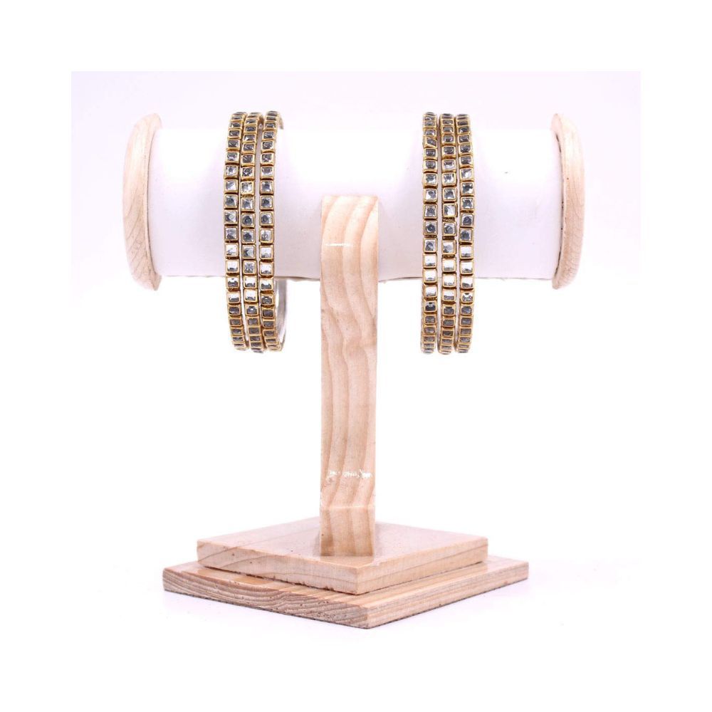 Leshya Brass Based Bangles with Square Kundan Stone