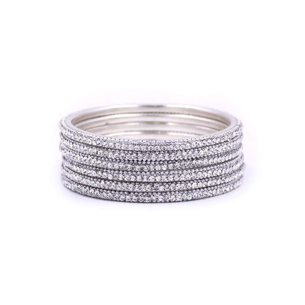 Leshya Brass Based Silver Coloured Bangles with Silver Stones