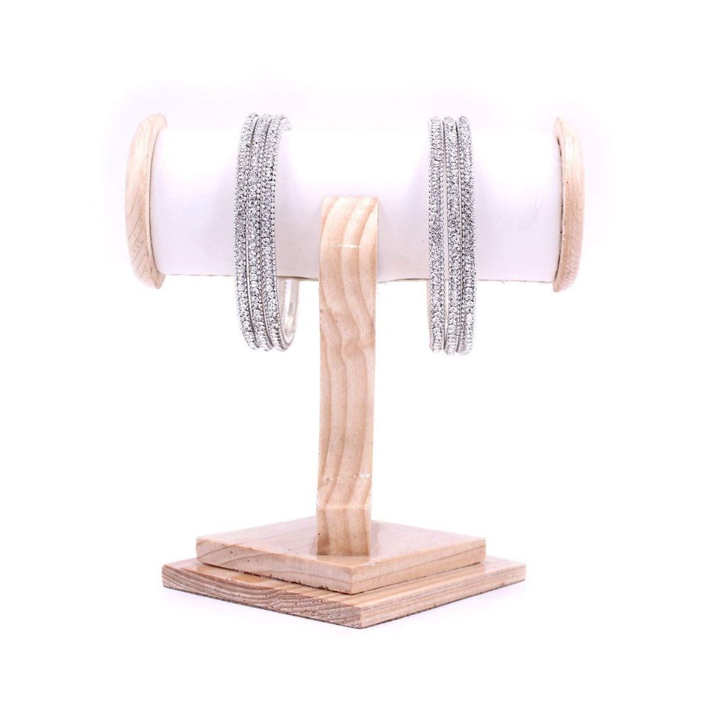 Leshya Brass Based Silver Coloured Bangles with Silver Stones