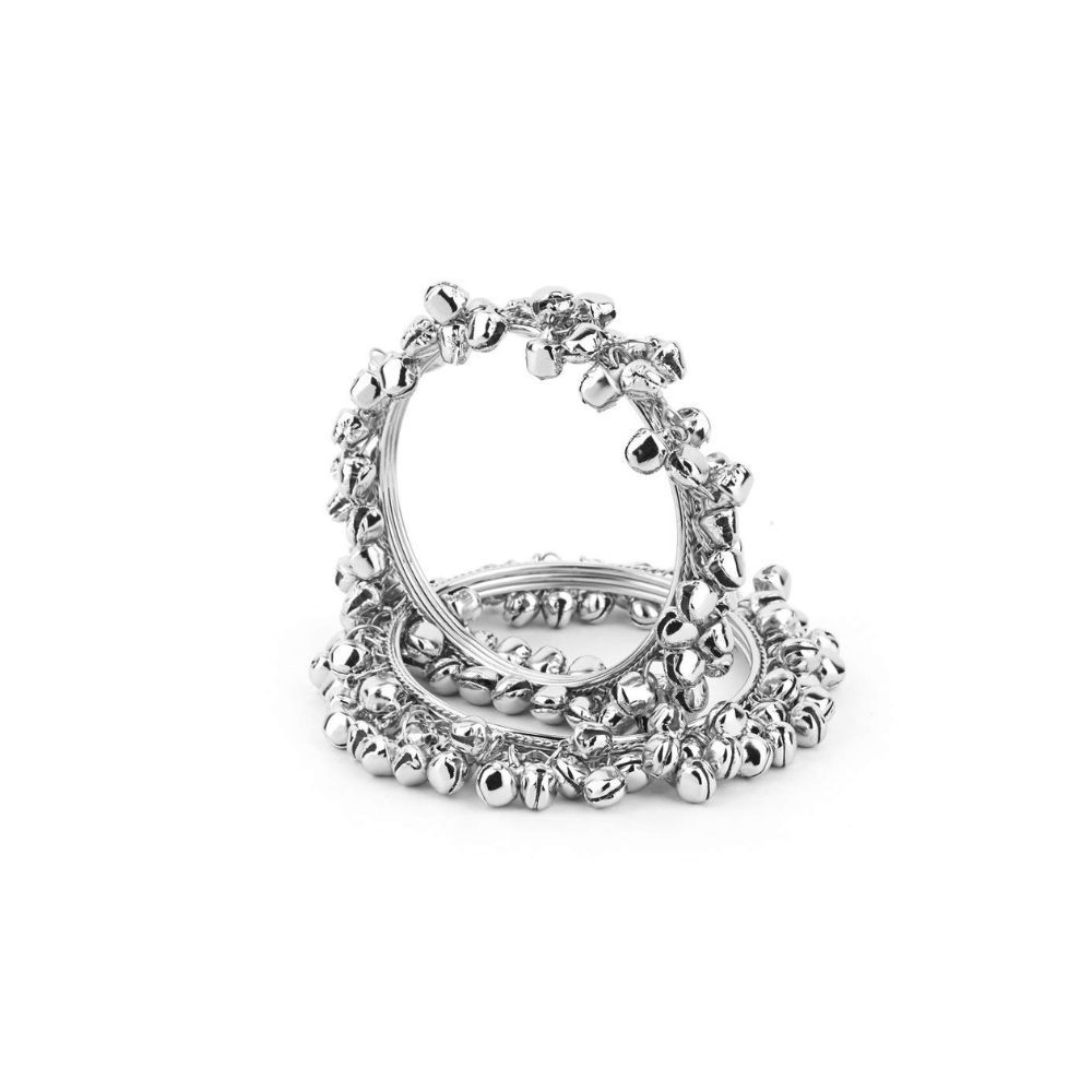 Leshya Set Of 2 Beautiful Bridal Ghungroo Bangles With Small Bells Silver