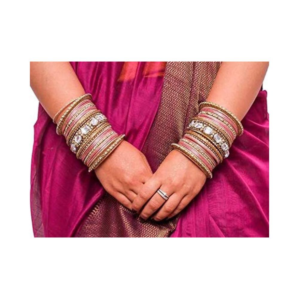 Leshya Set Of 2 Beautiful Colored Bangle Set With Big Kundan Stone