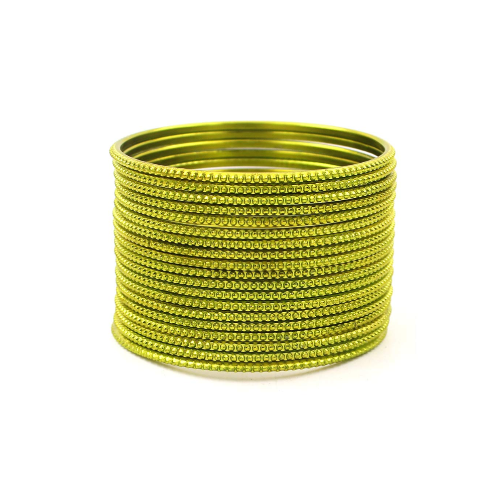 Leshya Set of 24 Plain Running Dotted One-Piece Metal Bangles