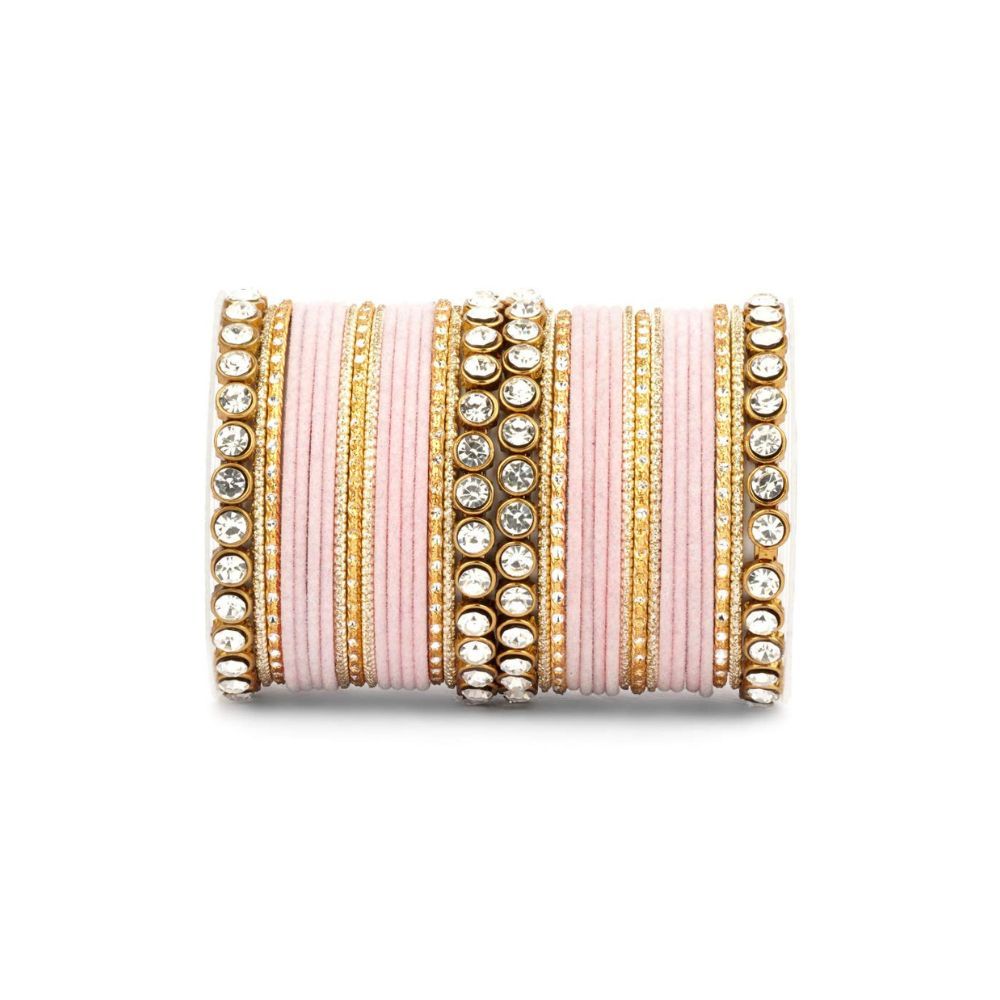 Leshya Traditional Velvet Bangle Set with Stone Kadas for Women
