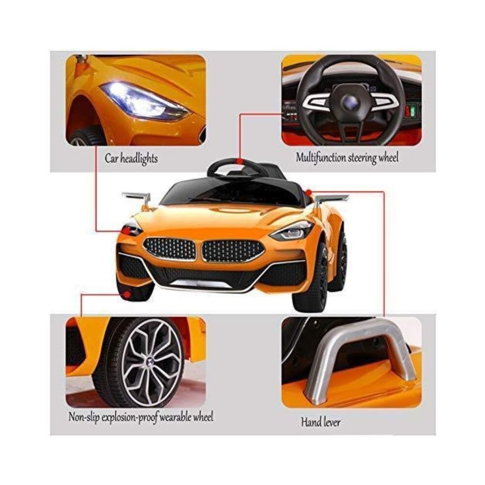 Letzride Electric Ride On Car for Kids with Rechargeable 12V Battery, Music, Lights and Swing -Orange