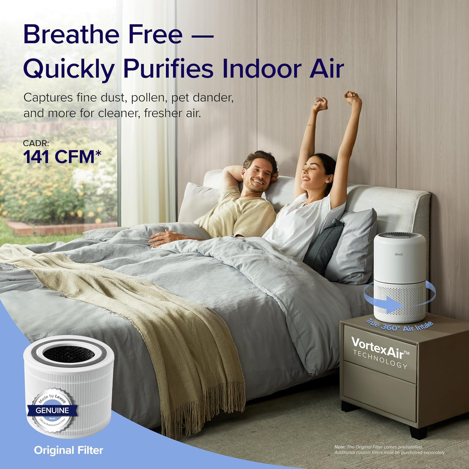 LEVOIT Air Purifier for Home Allergies and Pets Hair Smokers in Bedroom H13 True HEPA Filter 24db Filtration System Cleaner Odor Eliminators Remove 9997 Dust Smoke Mold Pollen Core 300 White
