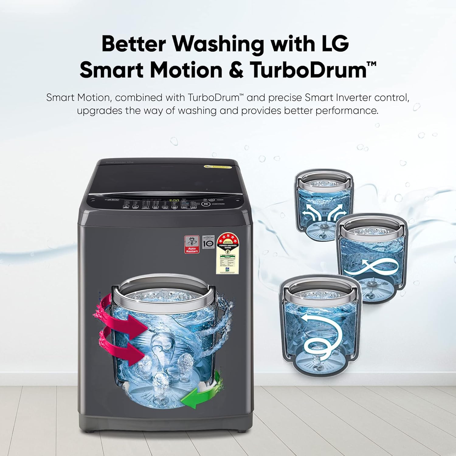 LG 10 Kg 5 Star Inverter Turbo Drum Fully Automatic Top Loading Washing Machine T10SJMB1Z Jet Spray Smart Closing Door Middle Black