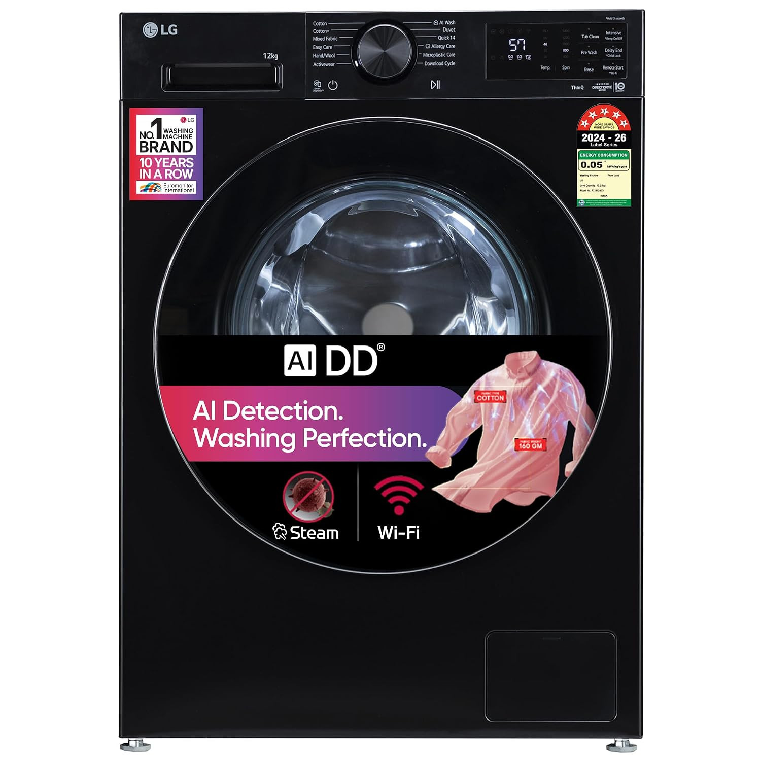 LG 12 kg Fully Automatic Front Load Washing Machine FX1412N3O Onyx Black