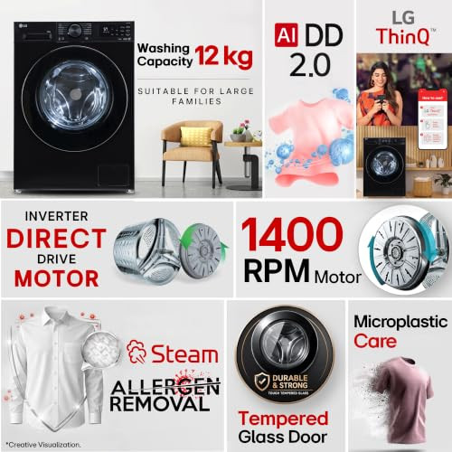 LG 12 kg Fully Automatic Front Load Washing Machine FX1412N3O Onyx Black - product image 3