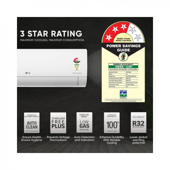 LG 1.5 Ton 3 Star Hot & Cold DUAL Inverter Split AC (Copper, Super Convertible 5-in-1 Cooling, 4 Way Swing & HD Filter with Anti-Virus Protection, 2023 Model, RS-H18VNXE, White)