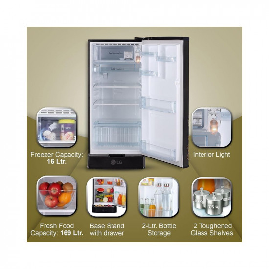 LG 185 L 4 Direct-Cool Smart Inverter Compressor Single-Door Refrigerator (GL-D199OERY, Ebony Regal, Base stand with Drawer, 2023 Model)