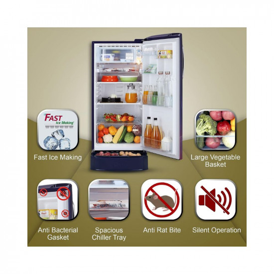 LG 185 L 5 Star Inverter Direct-Cool Single Door Refrigerator (GL-D201ABPU, Blue Plumeria, Fast Ice Making, Base stand with drawer)