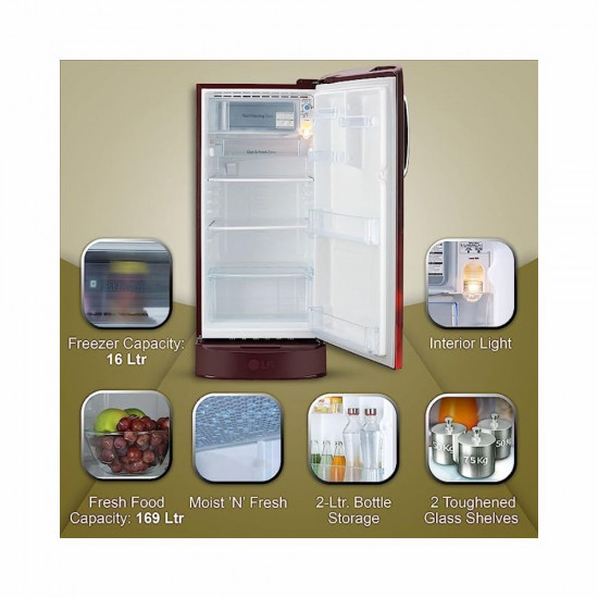 LG 185 L 5 Star Inverter Direct Cool Single Door Refrigerator GL D201ASCU