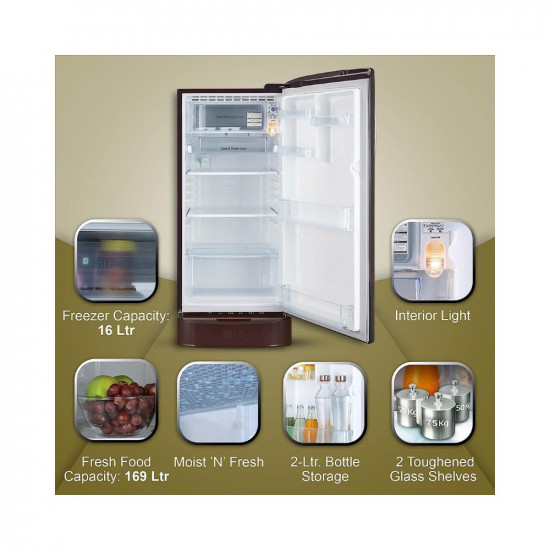 LG 185 L 5 Star Inverter Direct Cool Single Door Refrigerator GL D201ASEU