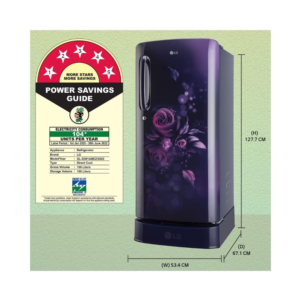 LG 190L 5 Star Inverter Direct-Cool Single Door Refrigerator (Blue)