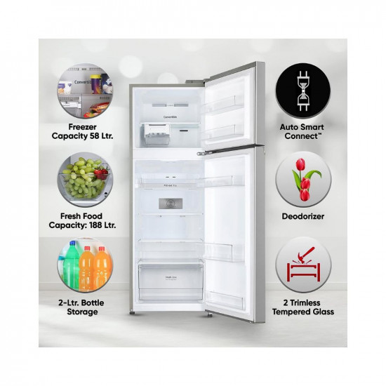 LG 246 L 3 Star Frost-Free Smart Inverter Double Door Refrigerator (‎GL-S262SPZX, Shiny Steel, Convertible, Gross Volume- 263 L)