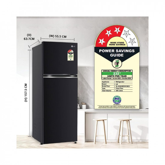 LG 246 L 3 Star Smart Inverter Frost-Free Double Door Refrigerator (2023 Model, GL-S262SESX, Ebony Sheen, Convertible)