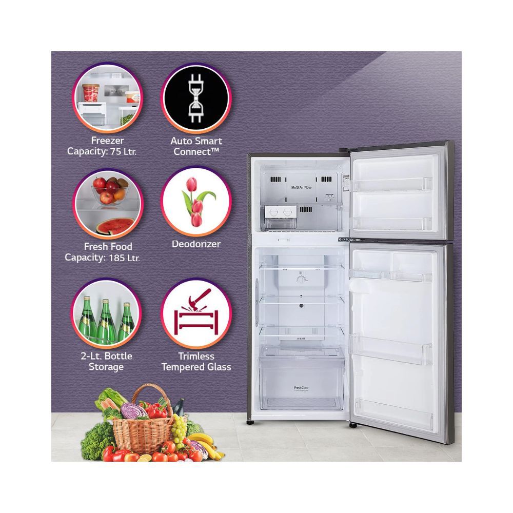 LG 260L 3 Star Smart Inverter Frost-Free Double Door Refrigerator (Silver)