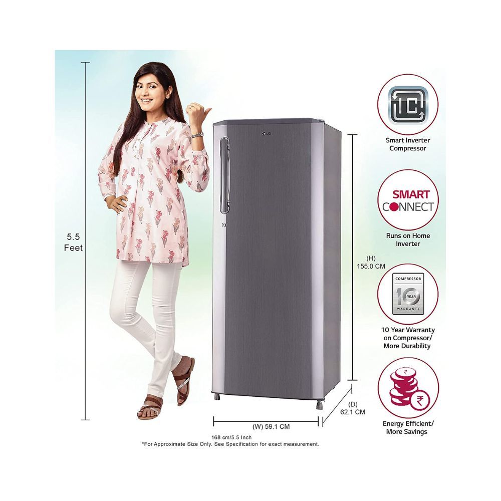 LG 270 L 3 Star Inverter Direct Cool Single Door Refrigerator ( Silver)