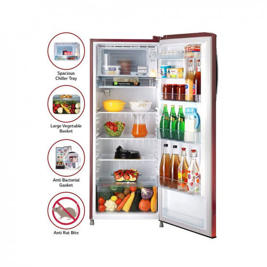 LG 270 L 3 Star Inverter Direct-Cool Single Door Refrigerator (GL-B281BSCX, Scarlet Charm, Moist 'N' Fresh, 2022 Model)