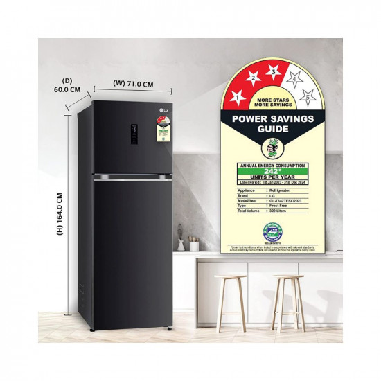 LG 322 L 3 Star Smart Inverter Wi-Fi Frost-Free Double Door Refrigerator (‎2023 Model, GL-T342TESX, Ebony Sheen, Door Cooling+ & Convertible)