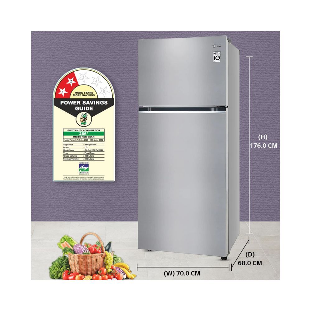 LG 423 L 2 Star Frost-Free Smart Inverter Double Door Refrigerator (Silver)