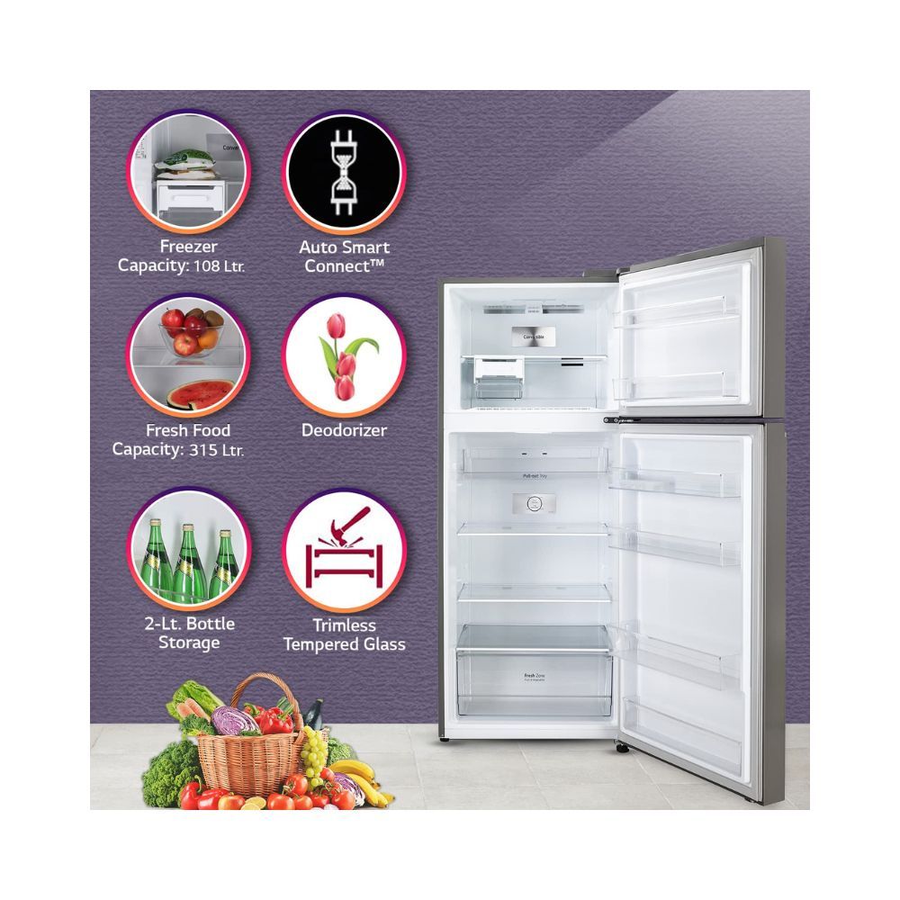 LG 423 L 2 Star Frost-Free Smart Inverter Double Door Refrigerator (Silver)