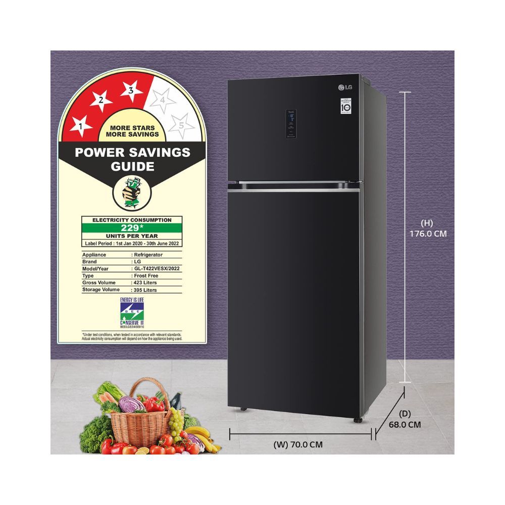 LG 423 L 3 Star Frost-Free Smart Inverter Wi-Fi Double Door Refrigerator(Grey)