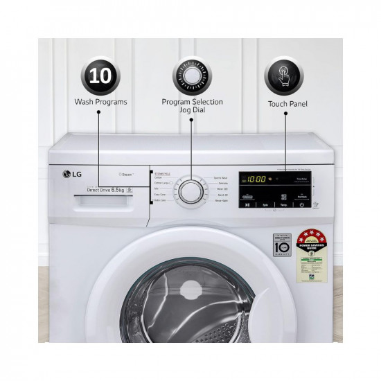 LG 6.5 Kg 5 Star Inverter Direct Drive Fully Automatic Front Load Washing Machine (FHM1065SDW, Steam Wash, In-Built Heater, Touch Panel, White