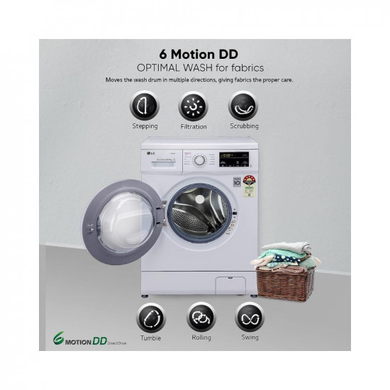 LG 6.5 Kg 5 Star Inverter Direct Drive Fully Automatic Front Load Washing Machine (FHM1065SDW, Steam Wash, In-Built Heater, Touch Panel, White