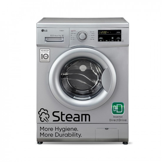LG 7 Kg 5 Star Inverter Touch Control Fully-Automatic Front Load Washing Machine with Heater (FHM1207SDL, Silver, 6 Motion Direct Drive)