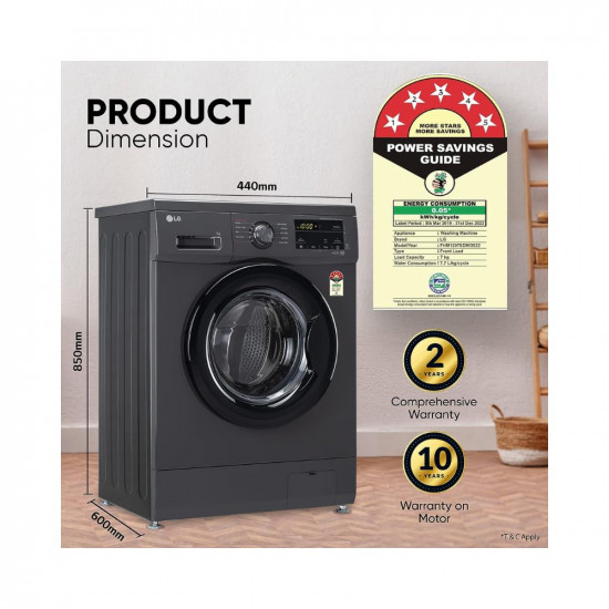 LG 7 Kg 5 Star Inverter Touch panel Fully Automatic Front Load Washing Machine with In Built Heater FHM1207SDM