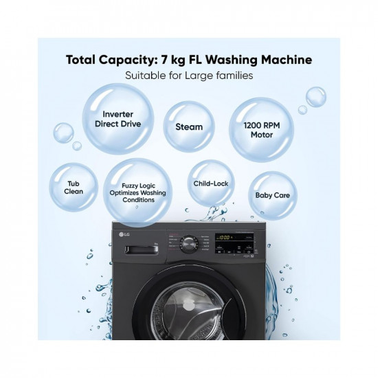 LG 7 Kg 5 Star Inverter Touch panel Fully Automatic Front Load Washing Machine with In Built Heater FHM1207SDM