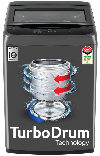Image of LG 8 Kg 5 Star Smart Inverter Technology Fully Automatic Top Load Washing Machine (T80VBMB4Z, Turbodrum, Auto Prewash, Stainless Steel drum, LED Display, Smart Diagnosis, Middle Black)