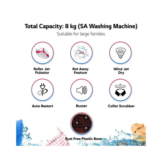 LG 8 Kg 5 Star Wind Jet Dry Rat Away Technology Semi Automatic Top Loading Washing Machine P8030SRAZ