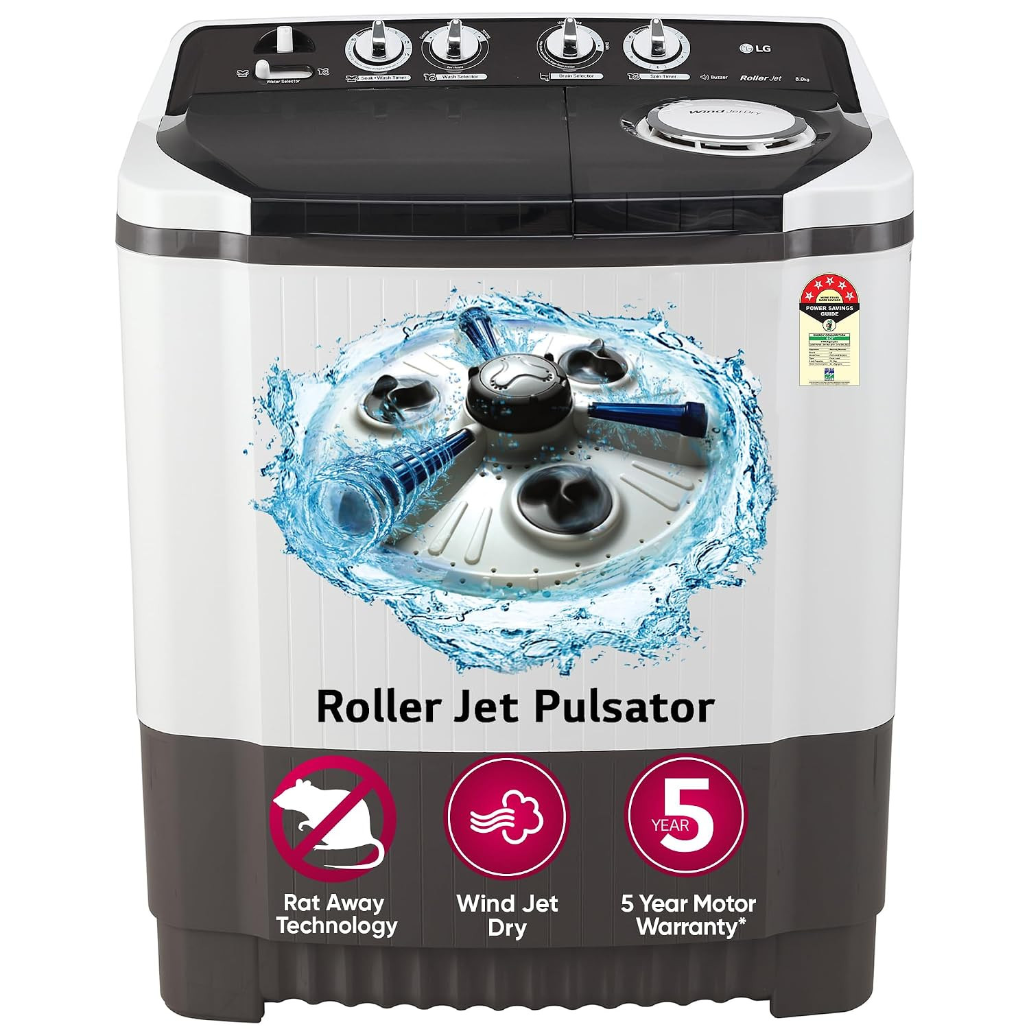 LG 8 kg Semi Automatic Top Load Washing Machine P8030SGAZ Dark Gray