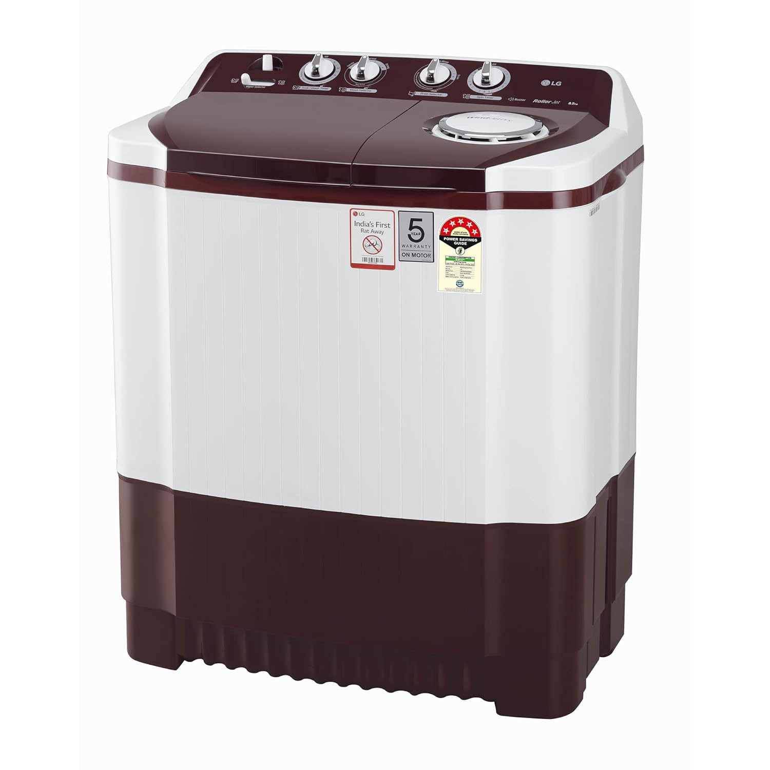 LG 85 kg 5 Star Semi-Automatic Top Load Washing Machine P8530SRAZ Burgundy Roller Jet Pulsator