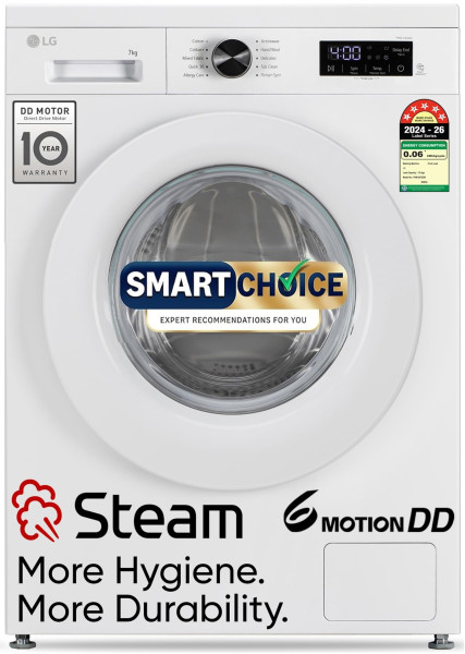 Image of LG Smart Choice, 7 Kg, 5 Star, Steam, Inverter Direct Drive Technology, 6 Motion DD, Fully-Automatic Front Load Washing Machine (FHB1207Z2W, Remove Allergens &amp; Stain, In-Built Heater, Essence White)