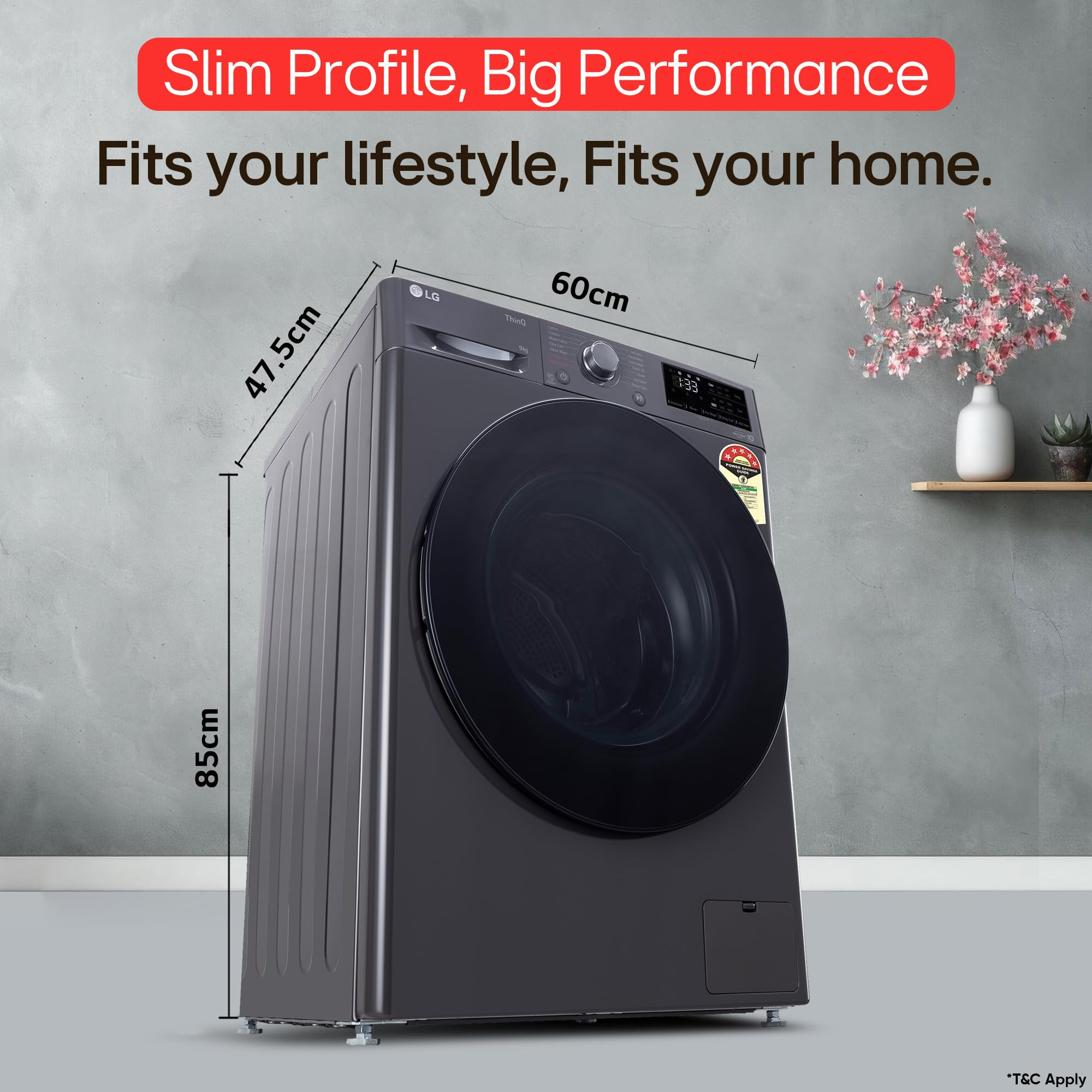 LG Smart Choice 9 Kg 5 Star AI Direct Drive Technology Steam 6 Motion DD Wi-Fi Fully-Automatic Front Load Washing Machine FHP1209Z5M Intelligent Convenient Fabric Care Middle Black
