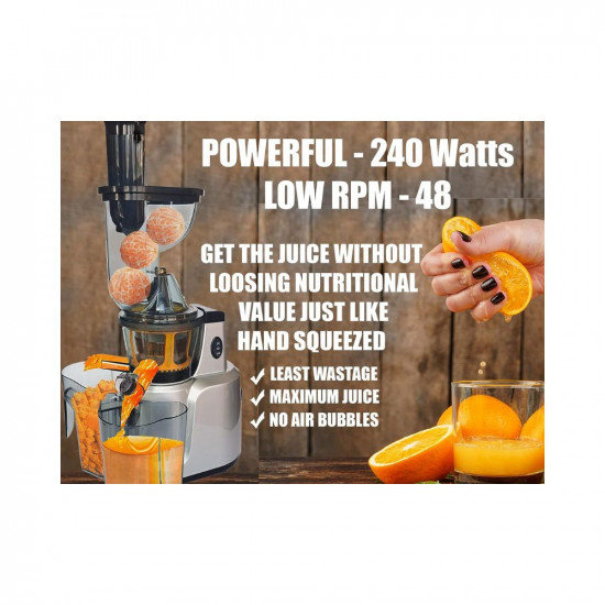Libra Cold Pressed Slow Juicer Machine | 48 RPM slow pressed juicer |240 Watts Powerful Motor for All Fruits and Vegetables | Free Recipe Book(Silver)