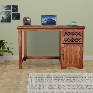 Aaram By Zebrs  Solid Sheesham Wood Study Table with Chair for Students Laptop Office Desk Workstation Writing Table  Furniture (Walnut Finish)