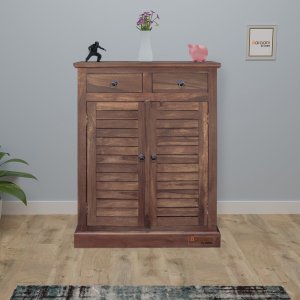 Aaram By Zebrs Sheesham Wooden Shoe  Rack Cabine 2 Drawers and 1 Door 4 Shelves