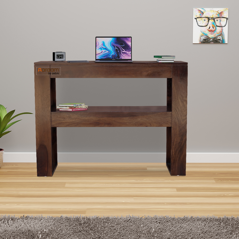 Aaram By Zebrs Sheesham Wood  Metal & Wooden Console Table with Bottom Shelf
