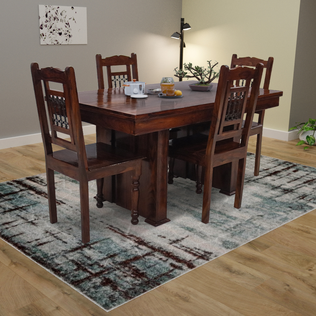 Aaram By Zebrs Furniture Sheesham Wood 6 Seater Dining Table Set with 6 Chairs