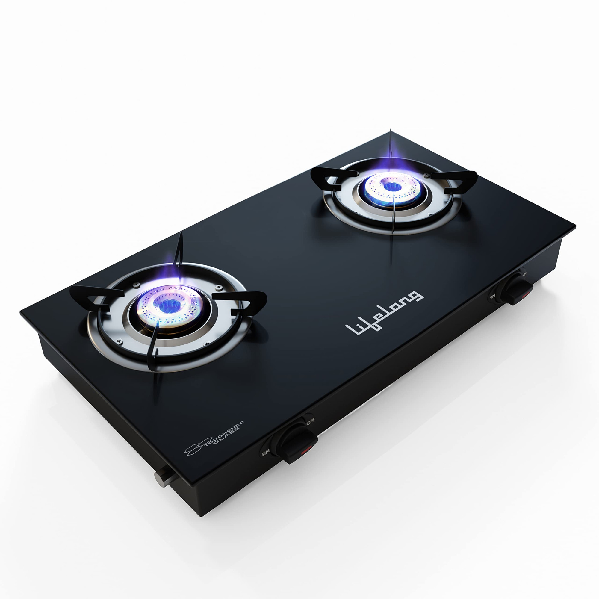 Lifelong 2 Burner Gas Stove Top for Kitchen - Manual Ignition Cooktop Modern Glass Stove for Modular Kitchen ISI Certified  Compatible with LPG - 1 Year Manufacturers Black LLGS10