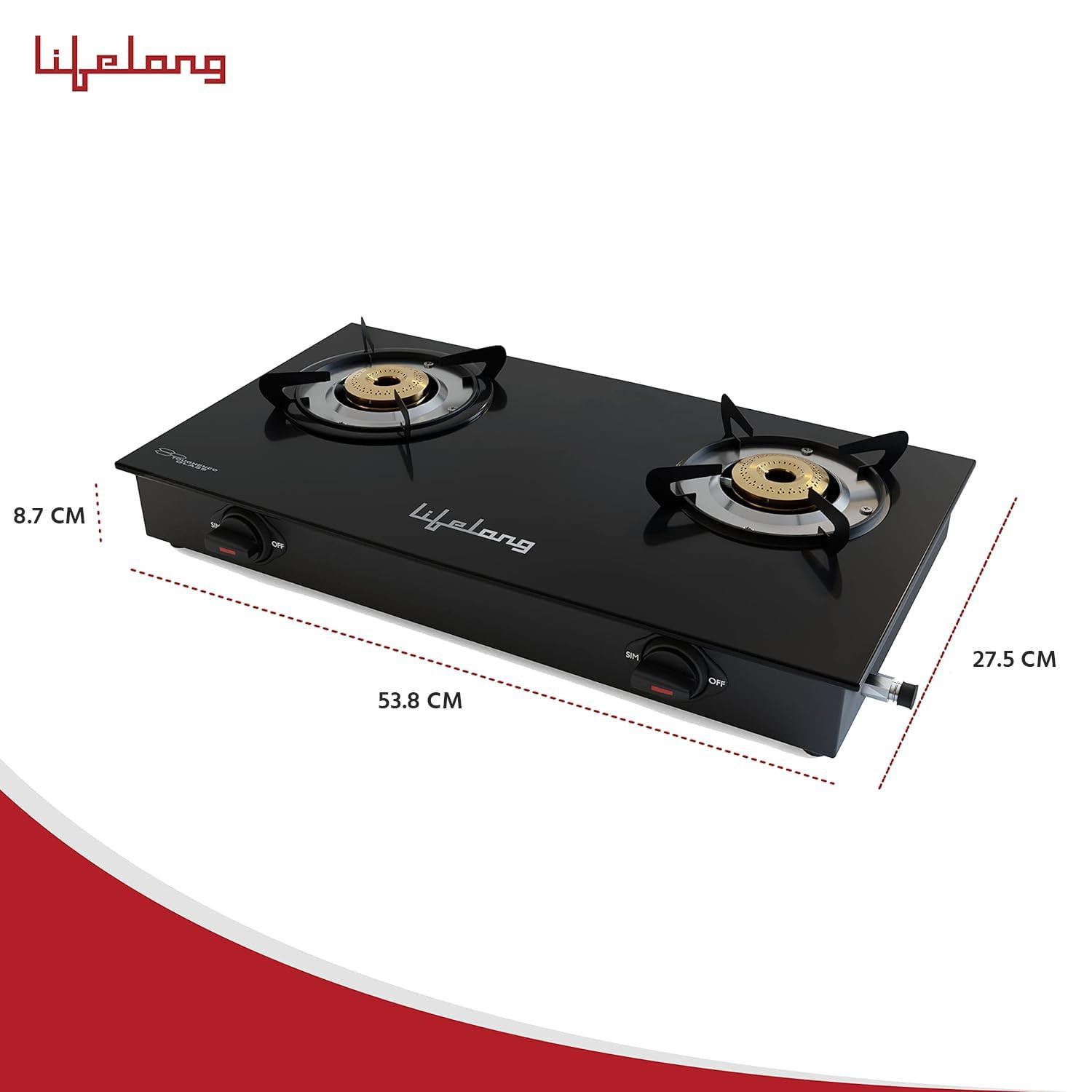 Lifelong 2 Burner Gas Stove Top for Kitchen - Manual Ignition Cooktop Modern Glass Stove for Modular Kitchen ISI Certified Compatible with LPG - 1 Year Manufacturers Black LLGS10