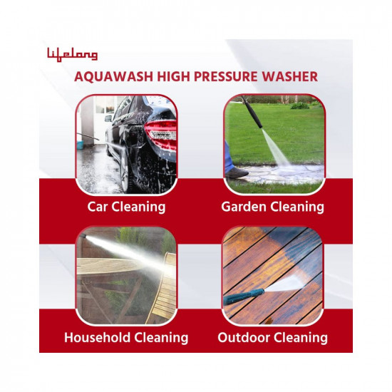 Lifelong Aquawash High Pressure Washer 1700W, Universal Motor, Pressure-135 Bar, Max Flow-400 L/hr,Working Radius 10m